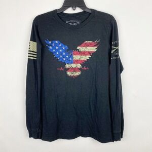 Grunt Style Eagle American Flag Long Sleeve Graphic T Shirt Womens M Patriotic